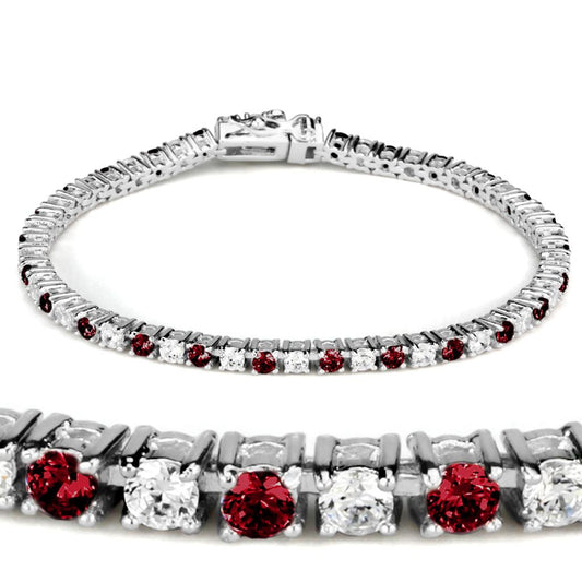 MA46902 - Rhodium Brass Bracelet with Synthetic Garnet in Ruby