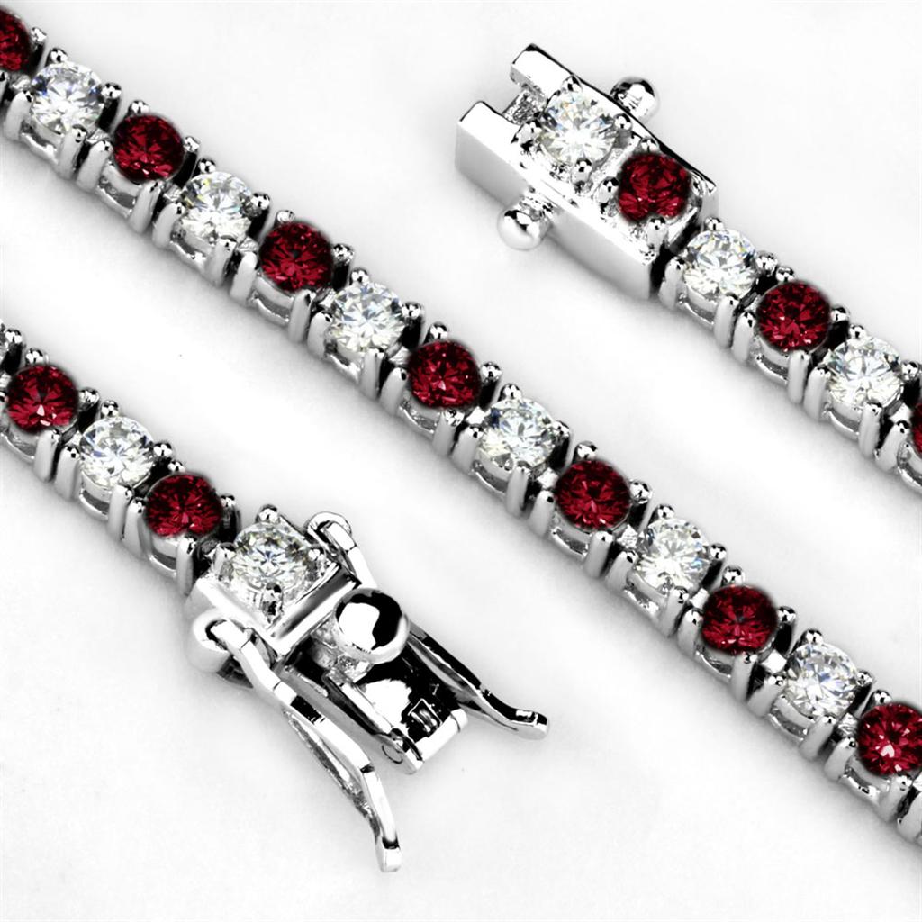MA46902 - Rhodium Brass Bracelet with Synthetic Garnet in Ruby
