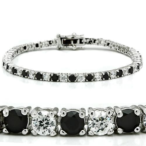 MA46903 - Rhodium Brass Bracelet with AAA Grade CZ  in Black Diamond