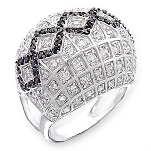 MA50519 - Rhodium + Ruthenium 925 Sterling Silver Ring with AAA Grade CZ  in Jet