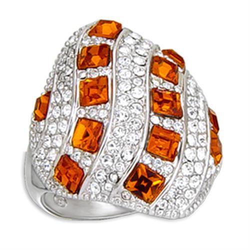 MA55307 - Rhodium Brass Ring with Top Grade Crystal  in Topaz
