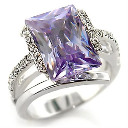 MA55316 - Rhodium Brass Ring with AAA Grade CZ  in Light Amethyst