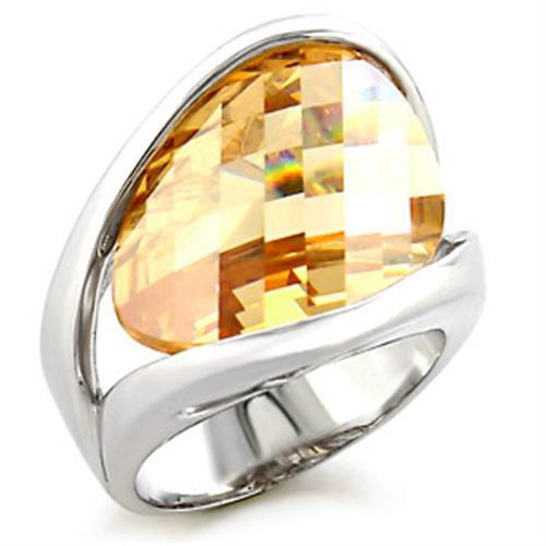 MA56307 - Rhodium Brass Ring with AAA Grade CZ  in Champagne