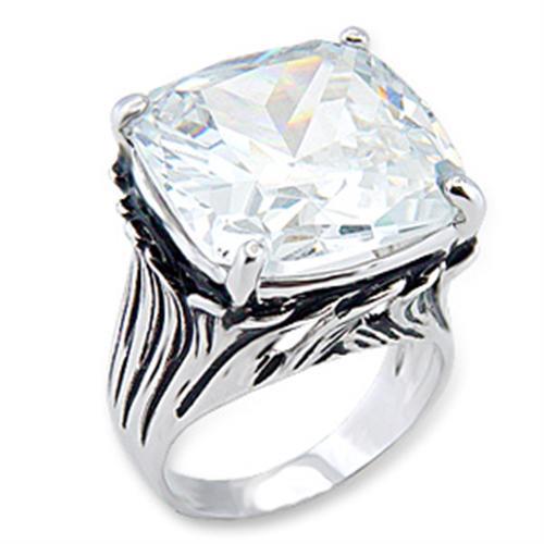MA56318 - Rhodium Brass Ring with AAA Grade CZ  in Clear