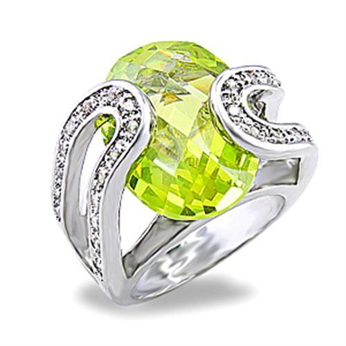 MA5X004 - Rhodium Brass Ring with AAA Grade CZ  in Apple Green color