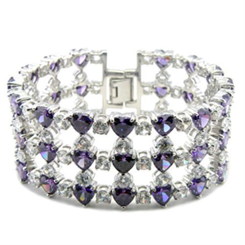 MA62204 - Rhodium Brass Bracelet with AAA Grade CZ  in Amethyst