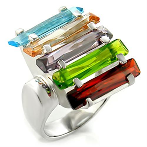 MAUna Cocktail Ring - Rhodium Brass, AAA CZ , Multi Color - 6X007