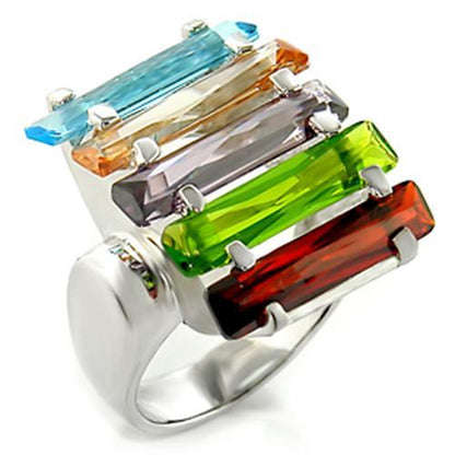MAUna Cocktail Ring - Rhodium Brass, AAA CZ , Multi Color - 6X007