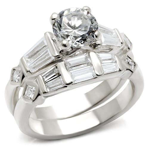 MA6X014 - Rhodium Brass Ring with AAA Grade CZ  in Clear