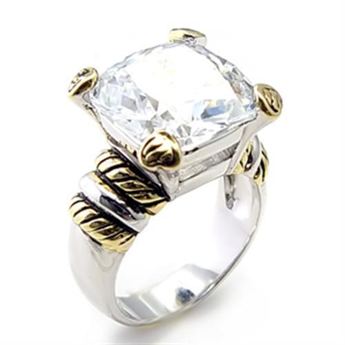MA6X023 - Reverse Two-Tone Brass Ring with AAA Grade CZ  in Clear