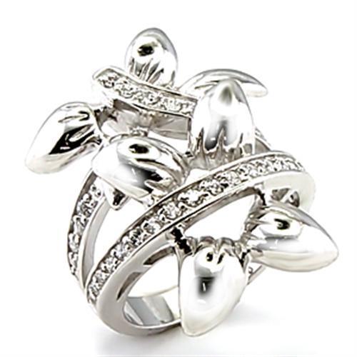 MA6X042 - Rhodium Brass Ring with AAA Grade CZ  in Clear