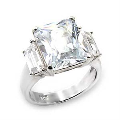 MA6X058 - High-Polished 925 Sterling Silver Ring with AAA Grade CZ  in Clear