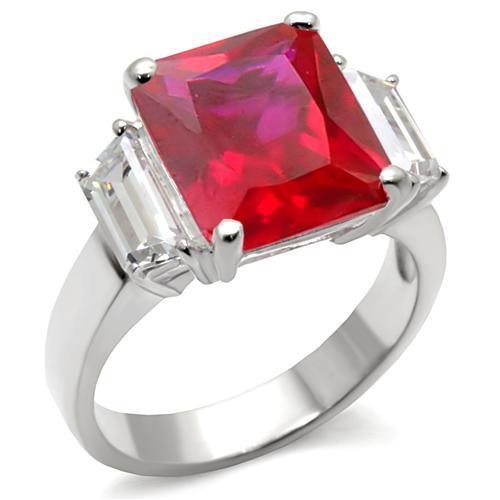 MA6X061 - High-Polished 925 Sterling Silver Ring with Synthetic Garnet in Ruby