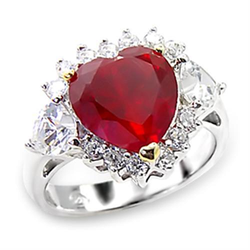 MA6X062 - High-Polished 925 Sterling Silver Ring with Synthetic Garnet in Ruby