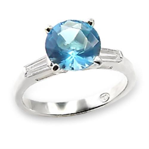 MA6X065 - High-Polished 925 Sterling Silver Ring with Synthetic Spinel in Sea Blue