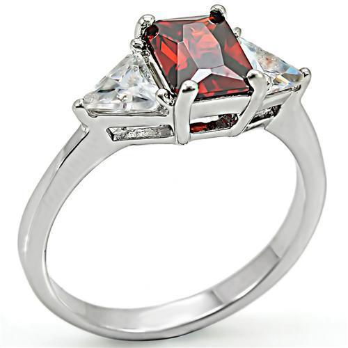 MA6X069 - High-Polished 925 Sterling Silver Ring with AAA Grade CZ  in Garnet