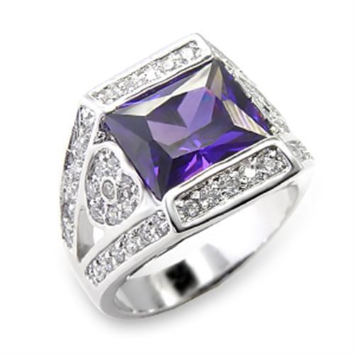 MA6X074 - Rhodium Brass Ring with AAA Grade CZ  in Amethyst