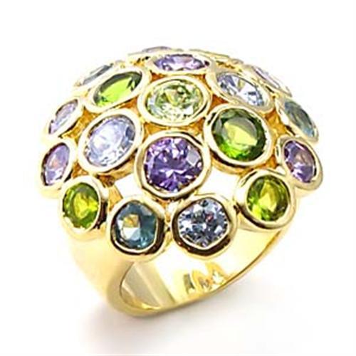 MA6X095 - Gold Brass Ring with AAA Grade CZ  in Multi Color
