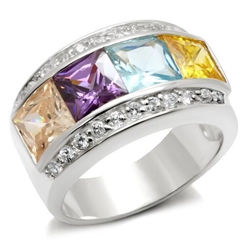 MA6X116 - Rhodium Brass Ring with AAA Grade CZ  in Multi Color