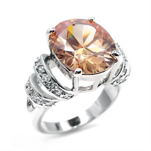 MA6X117 Rhodium Brass Ring with AAA Grade CZ in Champagne