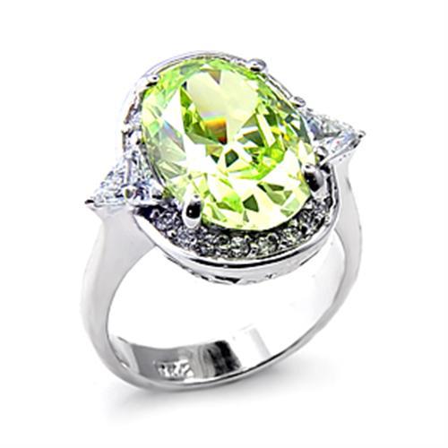 MA6X187 - Rhodium 925 Sterling Silver Ring with AAA Grade CZ  in Apple Green color