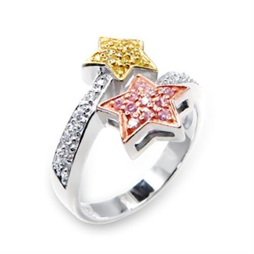 MA6X215 - Tricolor 925 Sterling Silver Ring with AAA Grade CZ  in Clear