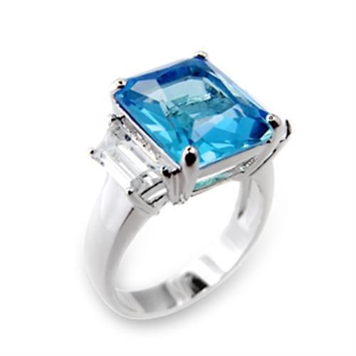 MA6X241 - High-Polished 925 Sterling Silver Ring with Synthetic Spinel in Sea Blue