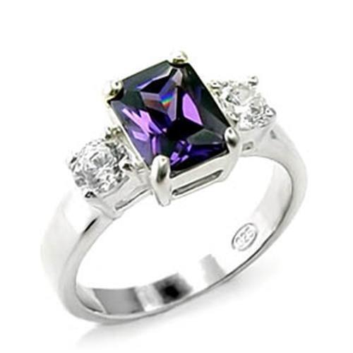 MA6X244 - High-Polished 925 Sterling Silver Ring with AAA Grade CZ  in Amethyst