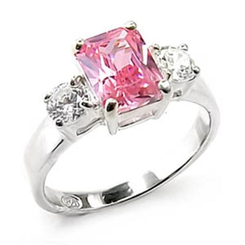 MA6X246 - High-Polished 925 Sterling Silver Ring with AAA Grade CZ  in Rose