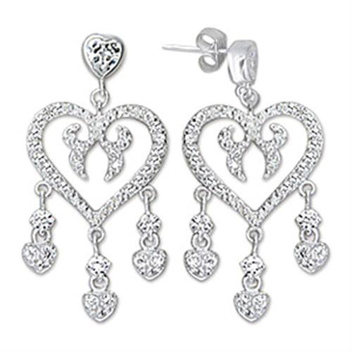 MA6X278 - High-Polished 925 Sterling Silver Earrings with AAA Grade CZ  in Clear