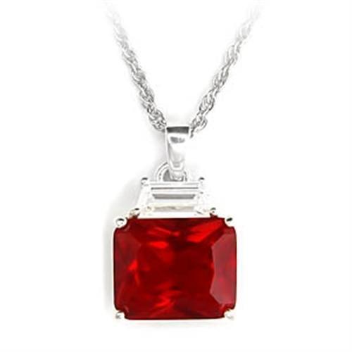MA6X309 - High-Polished 925 Sterling Silver Pendant with Synthetic Garnet in Ruby