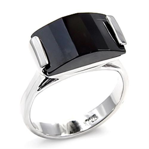 MA6X506 - Rhodium 925 Sterling Silver Ring with AAA Grade CZ  in Jet