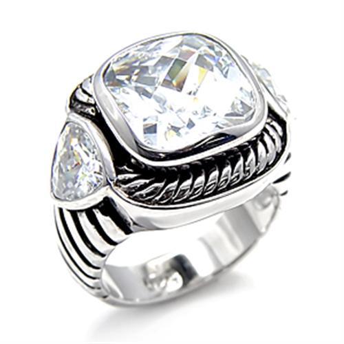 MA6X522 - Rhodium 925 Sterling Silver Ring with AAA Grade CZ  in Clear