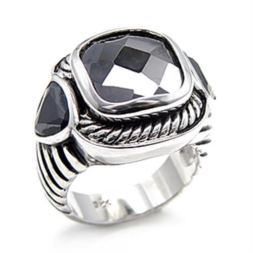 MA6X523 - Rhodium 925 Sterling Silver Ring with AAA Grade CZ  in Jet
