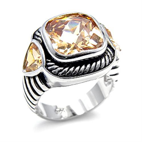 MA6X525 - Rhodium 925 Sterling Silver Ring with AAA Grade CZ  in Champagne
