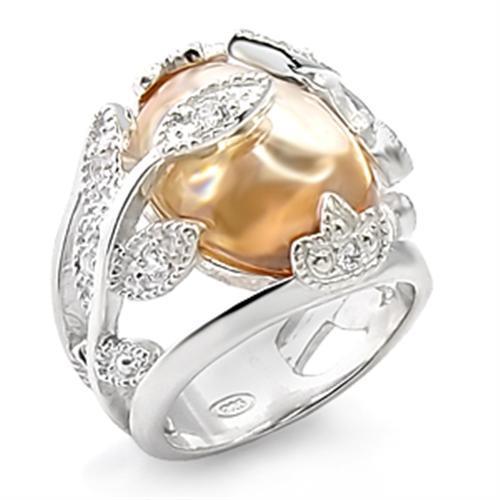 MA70308 - Rhodium Brass Ring with AAA Grade CZ  in Champagne