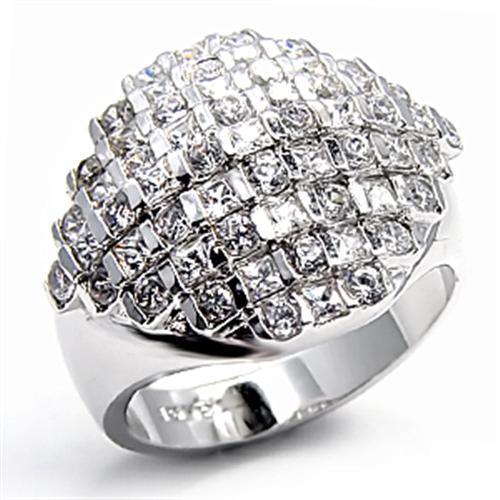 MA7X004 - Rhodium Brass Ring with AAA Grade CZ  in Clear