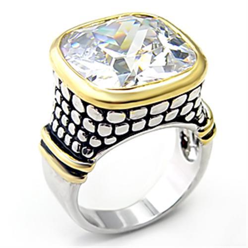 MA7X047 - Reverse Two-Tone Brass Ring with AAA Grade CZ  in Clear