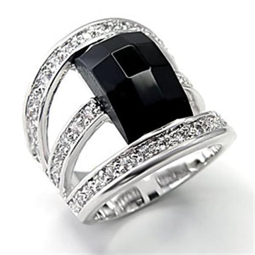 MA7X055 - Rhodium Brass Ring with AAA Grade CZ  in Jet