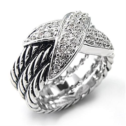 MA7X074 - Rhodium Brass Ring with AAA Grade CZ  in Clear