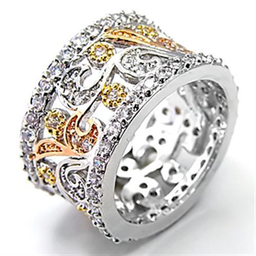 MA7X089 - Tricolor Brass Ring with AAA Grade CZ  in Clear