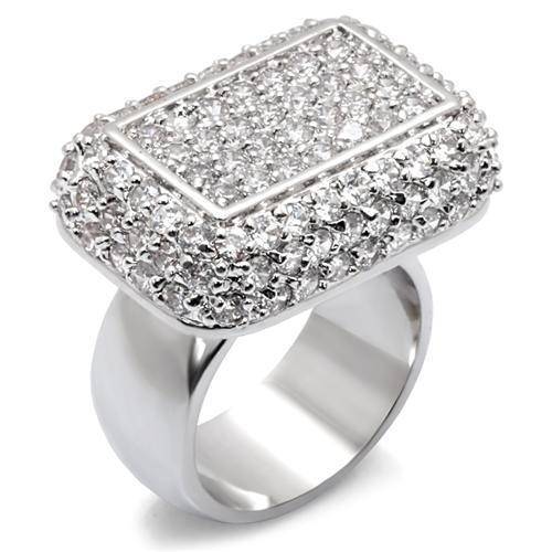 MA7X099 - Rhodium Brass Ring with AAA Grade CZ  in Clear
