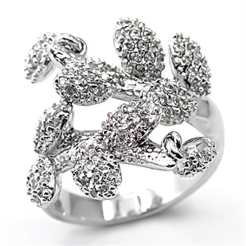 MA7X105 - Rhodium Brass Ring with AAA Grade CZ  in Clear