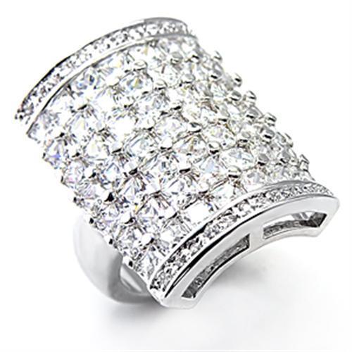 MA7X116 - Rhodium Brass Ring with AAA Grade CZ  in Clear