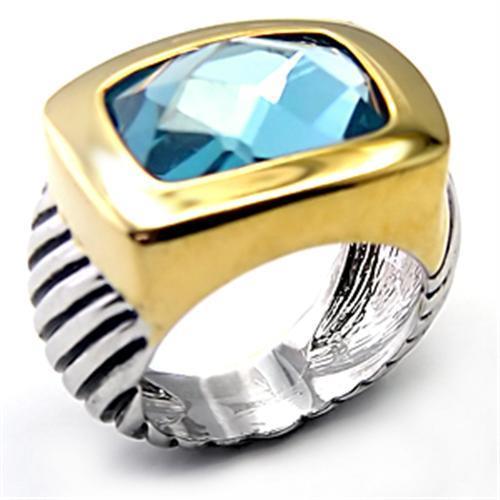 MA7X119 - Reverse Two-Tone Brass Ring with Semi-Precious Spinel in London Blue