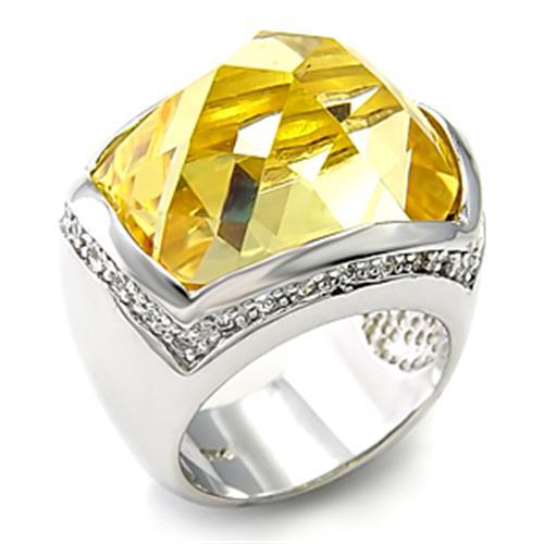 MA7X154 - Rhodium 925 Sterling Silver Ring with AAA Grade CZ  in Citrine Yellow