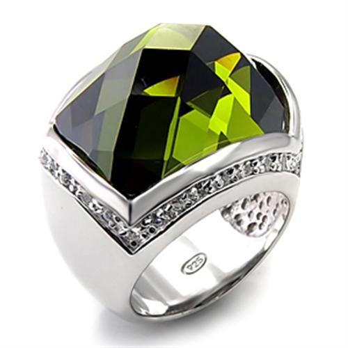 MA7X156 - Rhodium 925 Sterling Silver Ring with AAA Grade CZ  in Olivine color