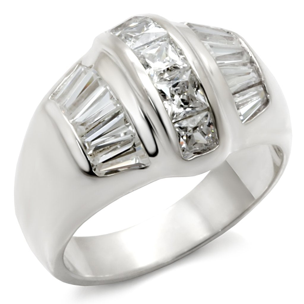 MA7X159 - Rhodium 925 Sterling Silver Ring with AAA Grade CZ  in Clear