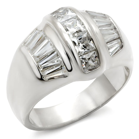 MA7X159 - Rhodium 925 Sterling Silver Ring with AAA Grade CZ  in Clear
