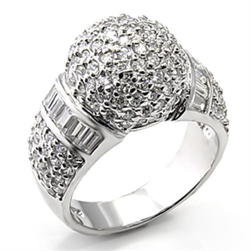 MA7X166 - Rhodium 925 Sterling Silver Ring with AAA Grade CZ  in Clear